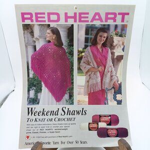 Vintage Red Heart Crochet Pattern and Instructions, Weekend Shawls 1990s Leaflet